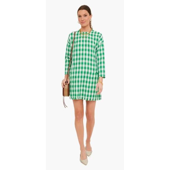 Tuckernuck Emerald Green Georgette Tweed Shift Mini Dress Garden Party Golf  Chic